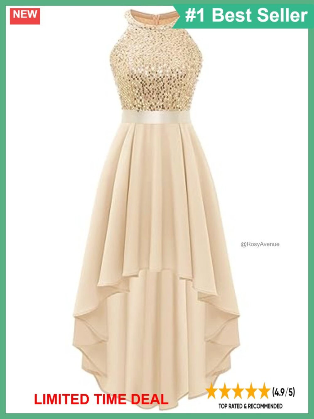 Sequin Halter High Low Cocktail Prom Dress Sleeveless Formal